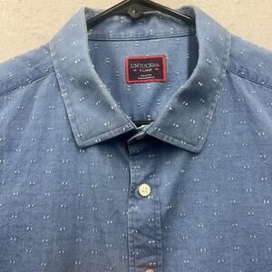 UNTUCKit Seersucker Button Down Shirt Mens XL Blue Dotted Cotton